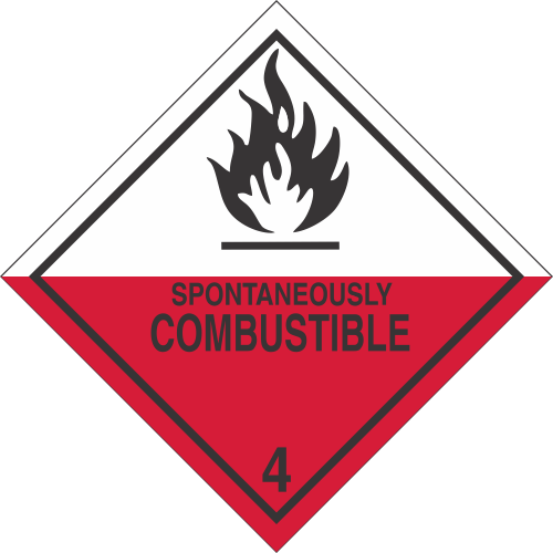 Vinyl Spontaneously Combustible Class 4 DOT 4"x4" Label